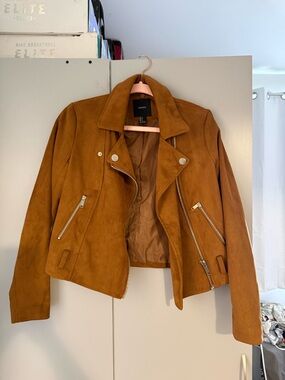 Forever 21 Suede-Look Moto Jacket in Camel